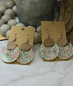 Mint Floral Stacked Circle Earrings