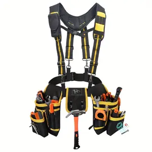 Tool Belt with Suspenders, 26-Pocket Tool Pouch Organizer with Magnetic Holder, Heavy Duty Comb Apron Construction Suspension Rig Tool Bag for Builders, Electrician and Framers, Portable Utility Storage Bag, Adjustable Multi-Purpose Repair Tool Pouch Bag