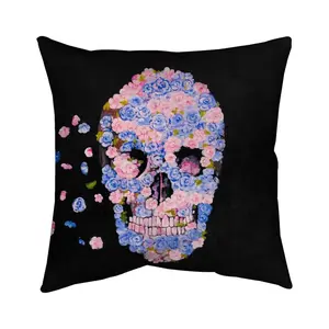 360 Stand 16x16 in. Floral Skull Pillow - Creative Decorative Cushion, Polyester Print 5542-1616-MI58, UV Protected, Flower-Encrusted Skull Design, Home & Botanical Soft Furnishings, Novelty Standard Pillows