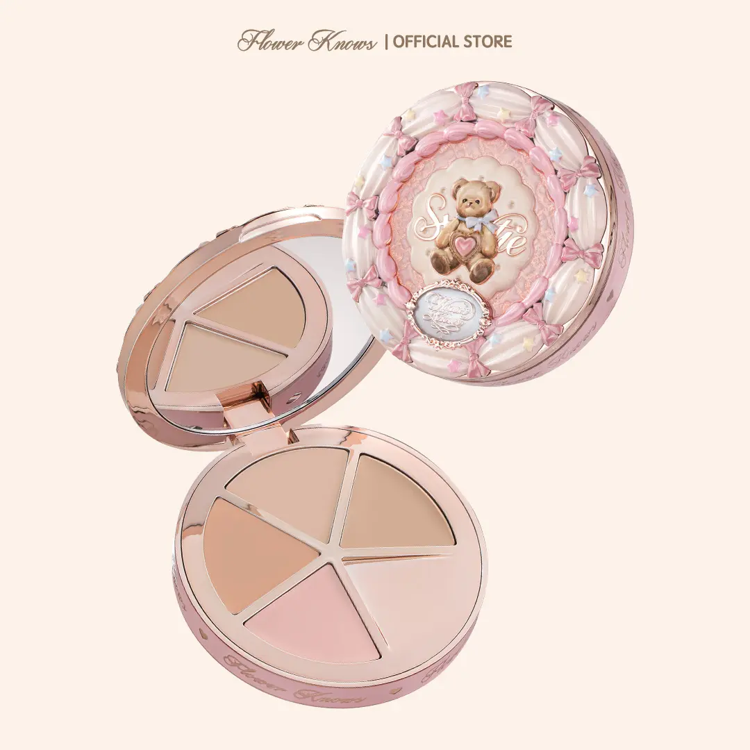 Flower Knows The Sweetie Bear Collection 4-Color Concealer Palette, High Coverage For Flawless Look, Skin-Matched Color Design, Suitable For Fair and Natural Skin Tones, #summerwins, #DealsForYouDays