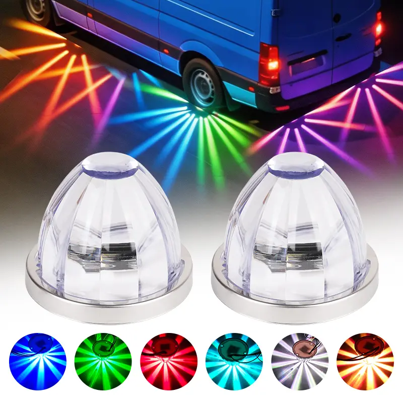 2PCS Watermelon LED Strobe+Constant Marker Lights Dual Function Watermelon-Shaped Side Marker Clearance Tail Top Cap Roof Lights for Trailer Truck Semi-Trailer Heavy-Duty Truck Bus Van, Led Lights Car, Strobe Light Module(Plastic Material)