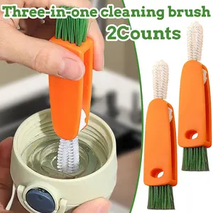 2 Counts Tiny Bottle Cleaning Tools: 3 in 1 Brush Set for Straws, Cup Lids & Crevices – Ideal for Nursing Bottles, Cups, Covers and Carrot Cleaning