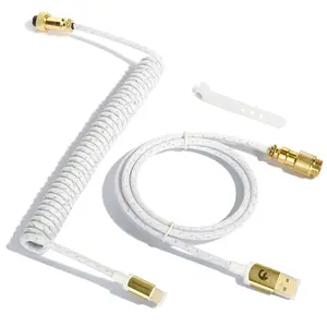 MAMBASNAKE C03 COILED CABLE Double Sleeved Type-C Cable With Gold Plated Detachable Aviator Connector for Mechanical Keyboard Mouse