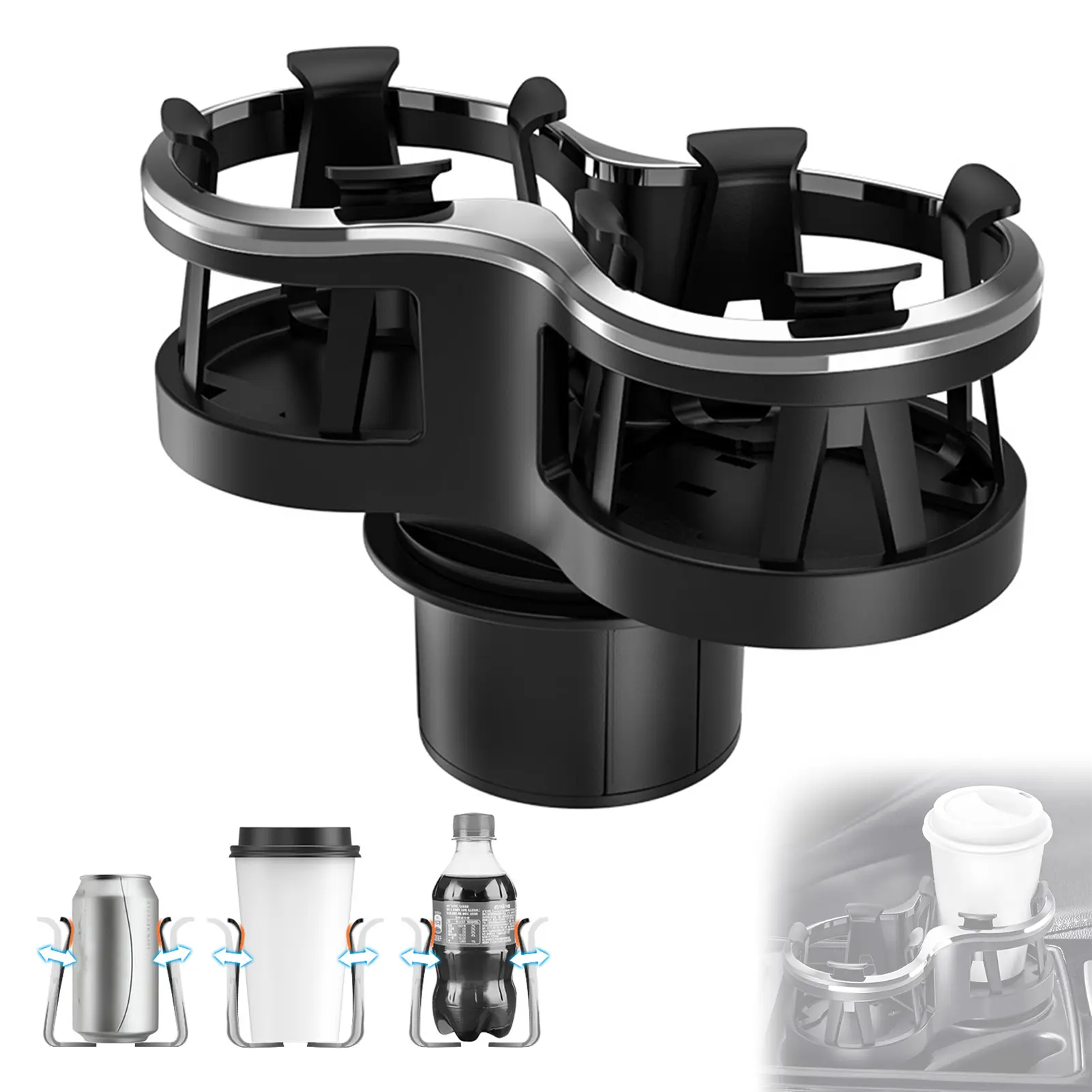 2-in-1 Car Cup Holder Expander Dual Drink Holder for Vehicle Fits Most Cups and Bottles with Secure Grip Space Saving Design Easy to Install Perfect Automotive Accessory for Organizing Your Car Interior