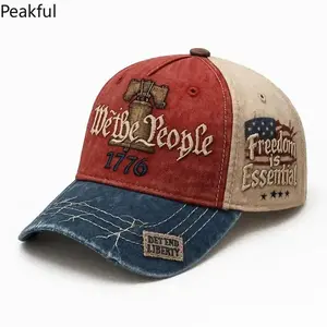 America Anniversary Baseball Cap Embroidered Liberty Bell & Flag Design Relaxed Fit, Washed Gray Ideal for Spring & Summer Outdoor Wear Casual Headwear for Every Day