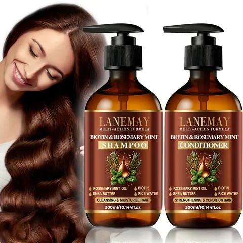 Biotin & Rosemary Mint Shampoo and Conditioner Set | Thickens & Strengthens Hair With Shea Butter & Rice Water | Gently Cleanses While Nourishing Scalp | Ideal For Damaged Hair & Hair Growth Stimulation | Biotin Infused Shampoo | Hair Care Products