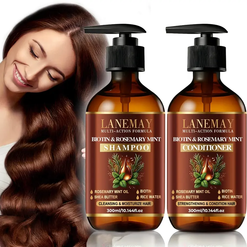 Biotin & Rosemary Mint Shampoo and Conditioner Set | Thickens & Strengthens Hair With Shea Butter & Rice Water | Gently Cleanses While Nourishing Scalp | Ideal For Damaged Hair & Hair Growth Stimulation | Biotin Infused Shampoo | Hair Care Products
