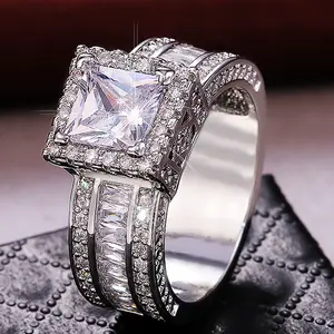 Jomu New Shiny Square Artificial Zircon Solitaire Engagement Ring, Wholesale Engagement Ring Accessories for Proposals, Artificial Zircon Rings