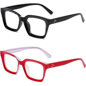 Classic Clear Lens Glasses for Women Men Thick Square Frame Eyewear Non Prescription Eyeglasses 2 Pack