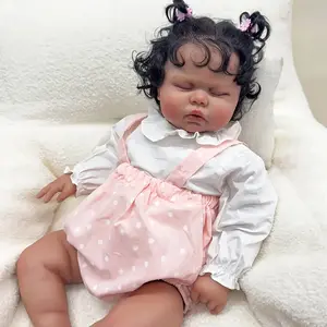 24-Inch (60cm) Black Handcrafted Reborn Baby Doll - Lifelike Realistic Newborn, Soft Stuffed Baby Doll, Pose-Friendly Vinyl, Hand-Rooted Curly Hair, Complete Accessory Set, Ideal for Kids & Holiday Gifts