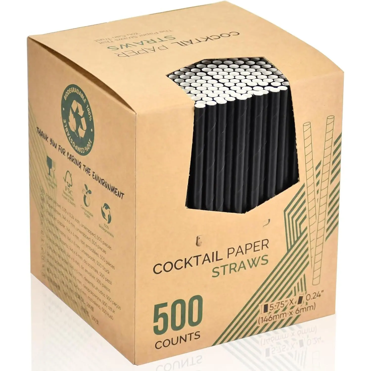 [500 Bulk] 5.75 inch Black Short Paper Straws, Stir Straws for , Coffee, Mixed Drinks - , Bar and Restaurant Straws -  Biodegradable