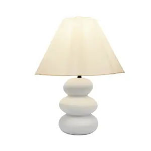 Brightech Kelsey LED Table Lamp - Tall Modern White Table Lamp with Unique Ceramic Base, Linen Lampshade for Bedroom, Living Room, Bedside - 3000k Soft White Light for Side Table, End Table, Desk
