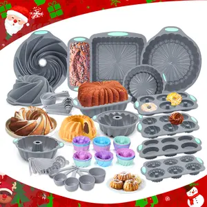 46/25 Pieces，Silicone Bakeware Set, Non-Stick Kitchen Oven Baking Pans, Silicone Cake Molds with Cake Pan, Chiffon Cake Pan, Donut Pan, Charlotte Cake Pan, Square Cake Pan and Loaf Panilicone .Dishwasher safe,Halloween gift. Birthday Fluted Bundt Cake Pan