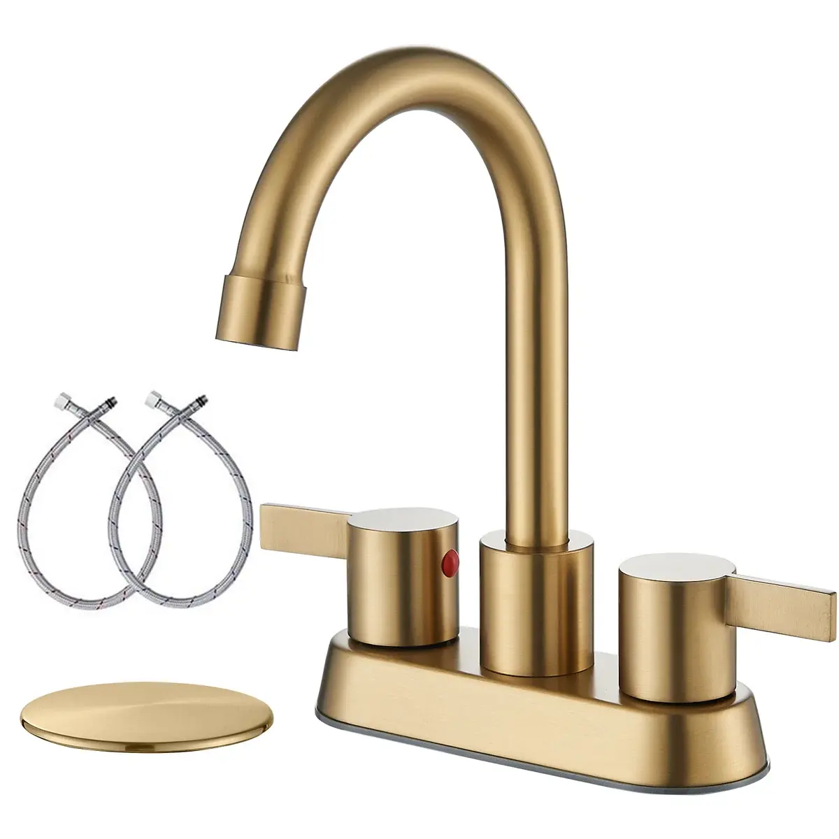 ATSHOWER Industrial Brass 4-Inch 2-Handle Centerset Matte Black Lead-Free Modern Bathroom Sink Faucet, 360-Swivel Spout, 2-3 Hole RV Vanity Faucet with Pop-Up Drain, 15.75-Inch Hot-Cold Mixing Supply Lines