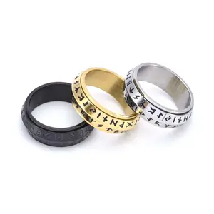 Viking Rune Titanium Steel Rotatable Ring for Men and Women Daily Wear Gift