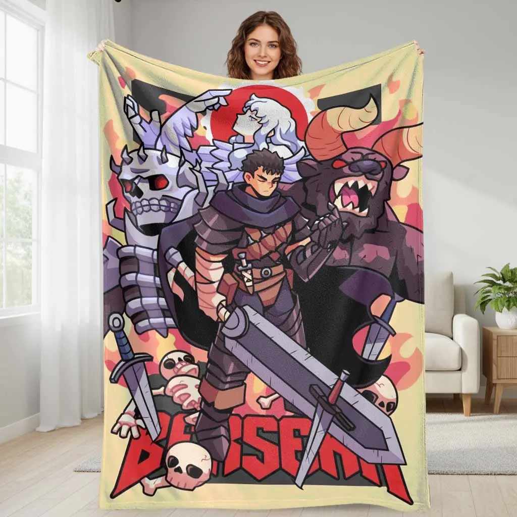 Berserk Graphic Blanket - Multi-Size Anime Artwork Flannel (50x60in Medium Throw, 60x80in Adult Large), Wrinkle Resistant, Ultrasoft, Breathable, HD Resolution, Durable, Adult Fan Gift for Daily Office Life & General Use Home Decor, Berserk Graphic Blanke