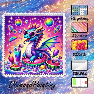 DIY 5D Flocked Fabric Diamond Painting Craft Kit, AB Diamonds, Crystal Diamonds, Dragon, Rainbow, Fruit Diamond Embroidery, Embroidery Design, Diamond Art Kit, Wall Decor, Gift for Family, Loved Ones, Friends, Handmade Gifts