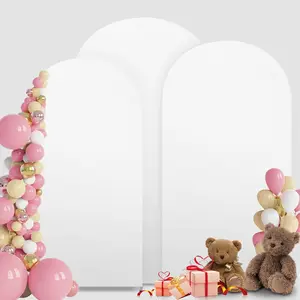 Arch Backdrop Cover Set of 3 Wedding Arch Cover Spandex Fitted Arch Cover Round Top Arch Backdrop Stand Cover for Birthday  Party Ceremony Banquet Decoration (White, 6FT, 6.6FT, 7.2FT)