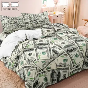 Money Pattern Bedding Set, 3 Counts Including 1 Count Duvet Cover & 2 Counts Pillowcases, Soft Comfortable Bedding Set for Bedroom