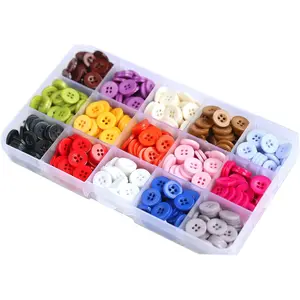 555 count 1/2 Inch (12.5mm) Small Size Round 4 Holes Buttons 15 Colors Assorted  Button for Sewing Blouse or DIY Crafts Projects Scrapbooking (Each Color 37 count)