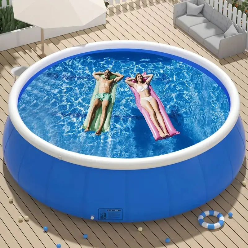 Family Inflatable Above Ground Pool, 96 Inch Outdoor Backyard Swimming Pool for 3 to 5 People, Strong PVC Pool with White Air Ring, Quick Setup Drainage Design, Summer Water Fun for Kids Adults Patio Lawn