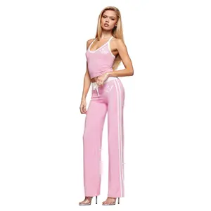 BLARE PIPING TRACKPANT - BABY PINK AND WHITE