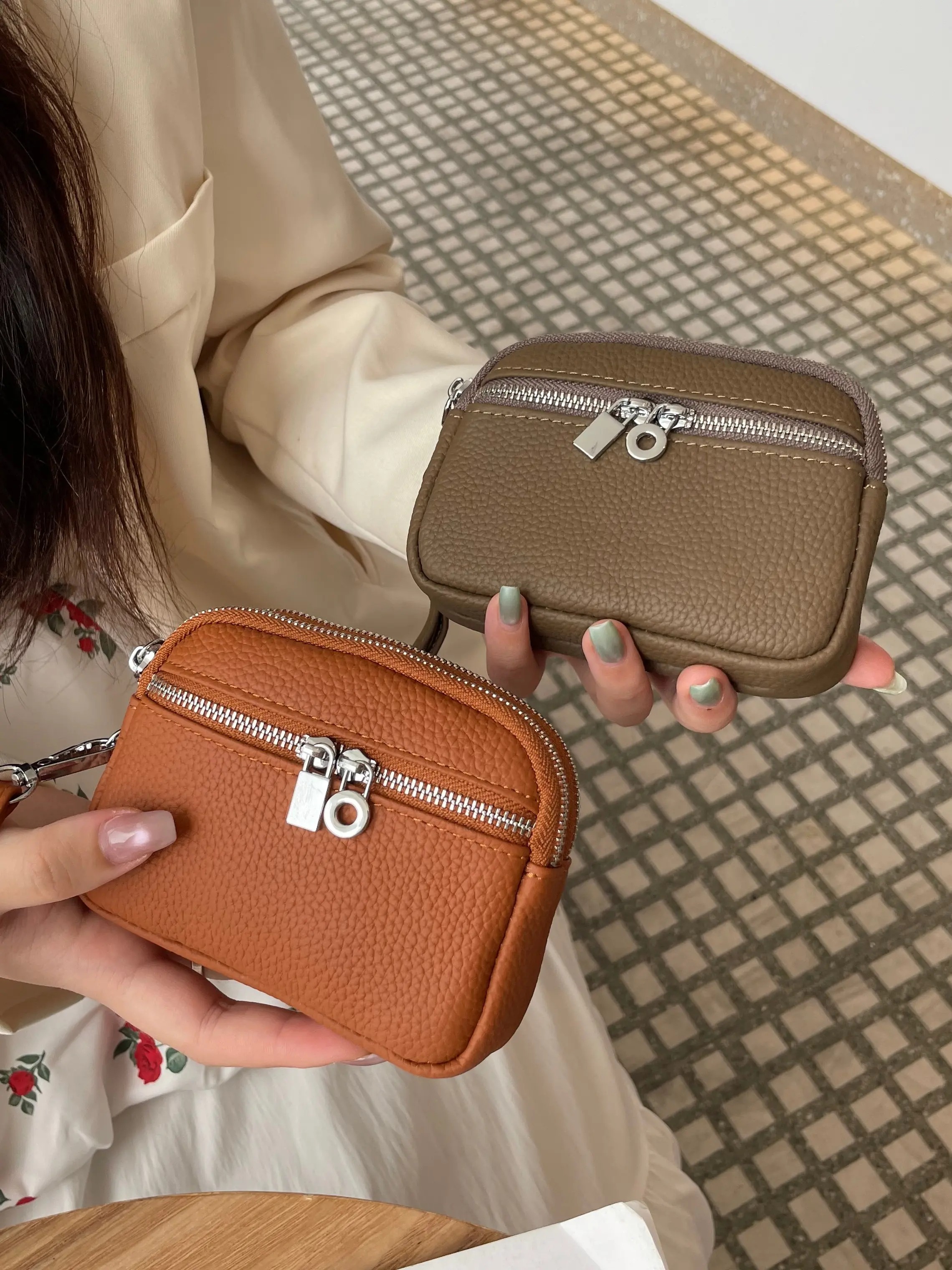 2026 New Genuine Leather Mini Wallet with Zipper for Women, Cowhide Elegant Coin Purse, Double Zipper Storage Bag, Multifunctional Handbag, Genuine Leather Wallets, Coin Pouch