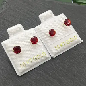 10K Gold Stud Earrings with CZ Birthstones for Kids & Women Screw Back Gifts Jewelry 5mm Red Gemstones