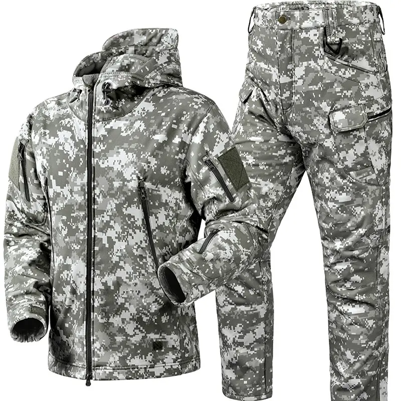 2025Outdoor Shark Skin Shell Jacket Fleece-lined Warm Soft Shell Camouflage Trench Coat Hunting Clothes