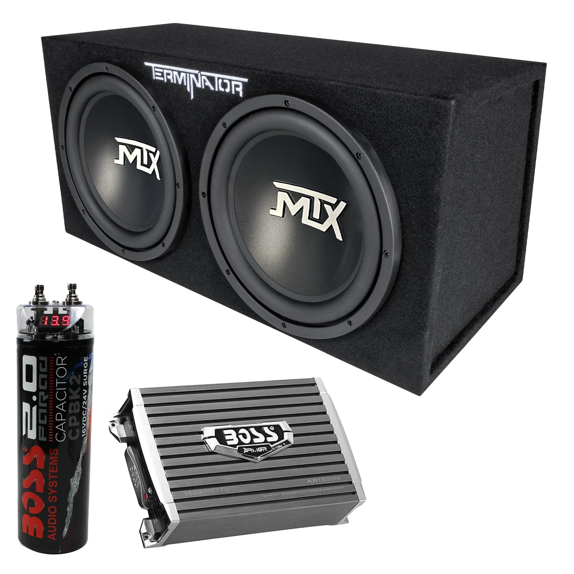 MTX TNE212D 12" 1200W Dual Loaded Subwoofer Box + 1500W Amplifier + Capacitor MTX TNE212D 12" 1200W Dual Loaded Subwoofer Box + 1500W Amplifier + Capacitor