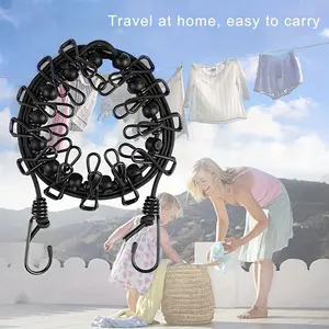 Outdoor Portable Retractable Windproof Clothesline with 12 Clips, Travel Foldable Drying Rack, Easy to Carry, Outdoor Hanging Rope for Laundry, Laundry Products