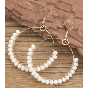 Beautiful White Beaded Hoop Earrings