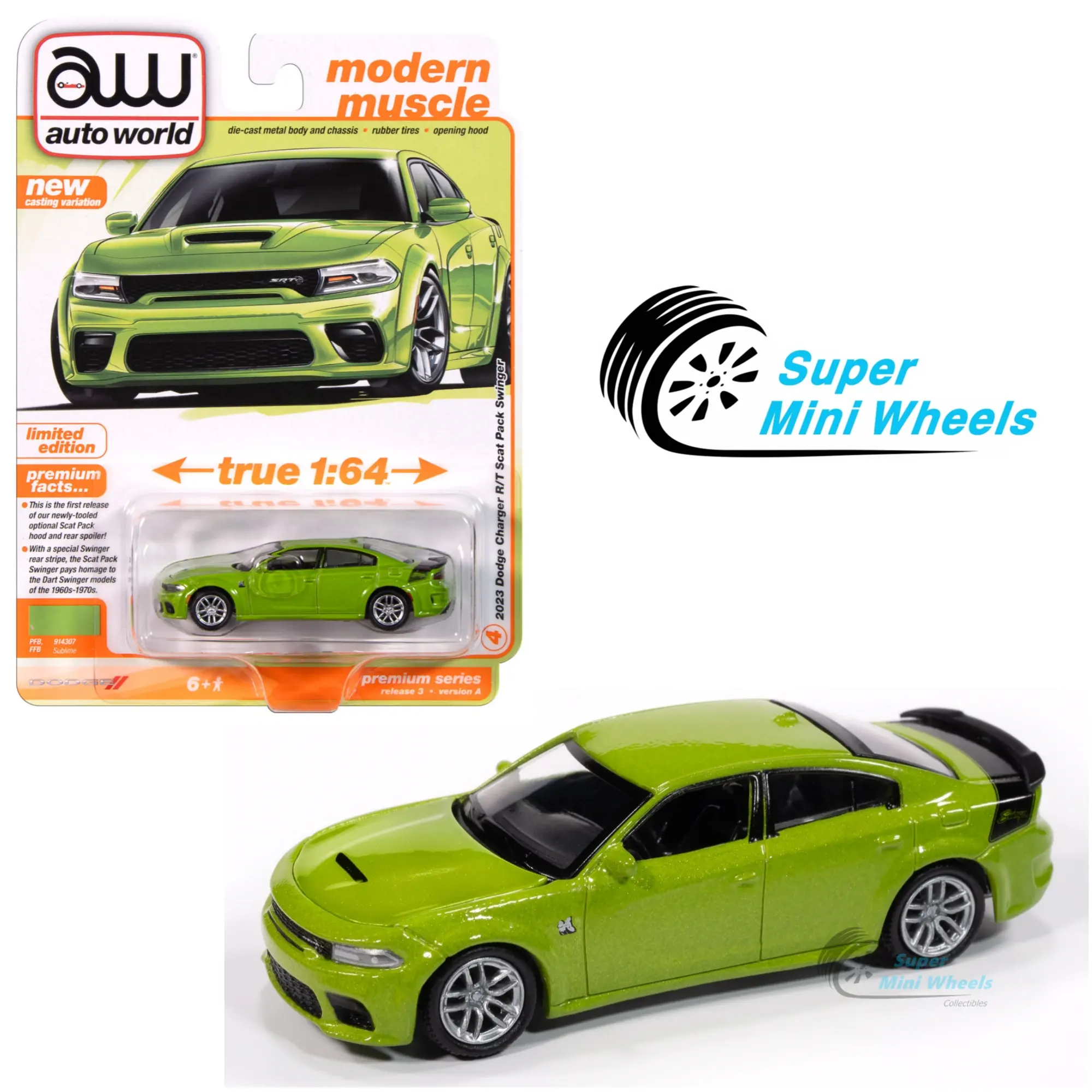 Auto World 1:64 2023 Dodge Charger R/T Scat Pack Green (Sublime)