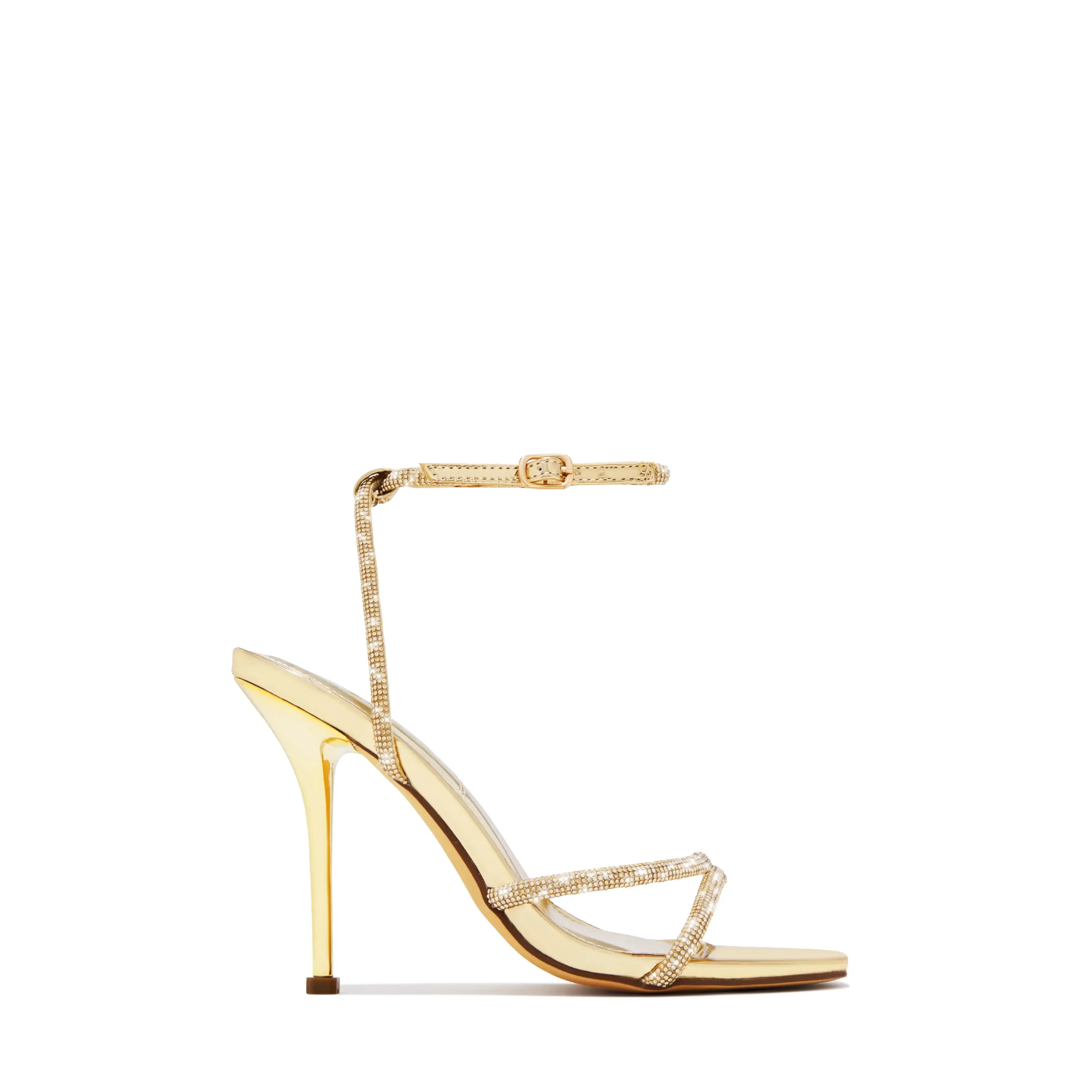 Luxury Rhinestone Strappy Stiletto Heels - Gold