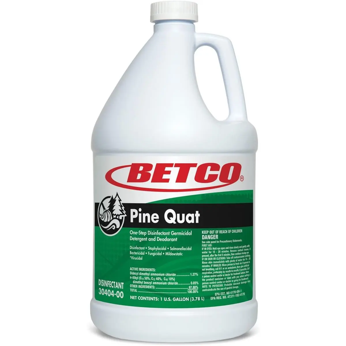 212 MAIN Betco BET3040400 Pine Quat Disinfectant Liquid - Green, Dilutable, Neutral pH, Multipurpose Household Cleaner, Pine Scented Deodorizer