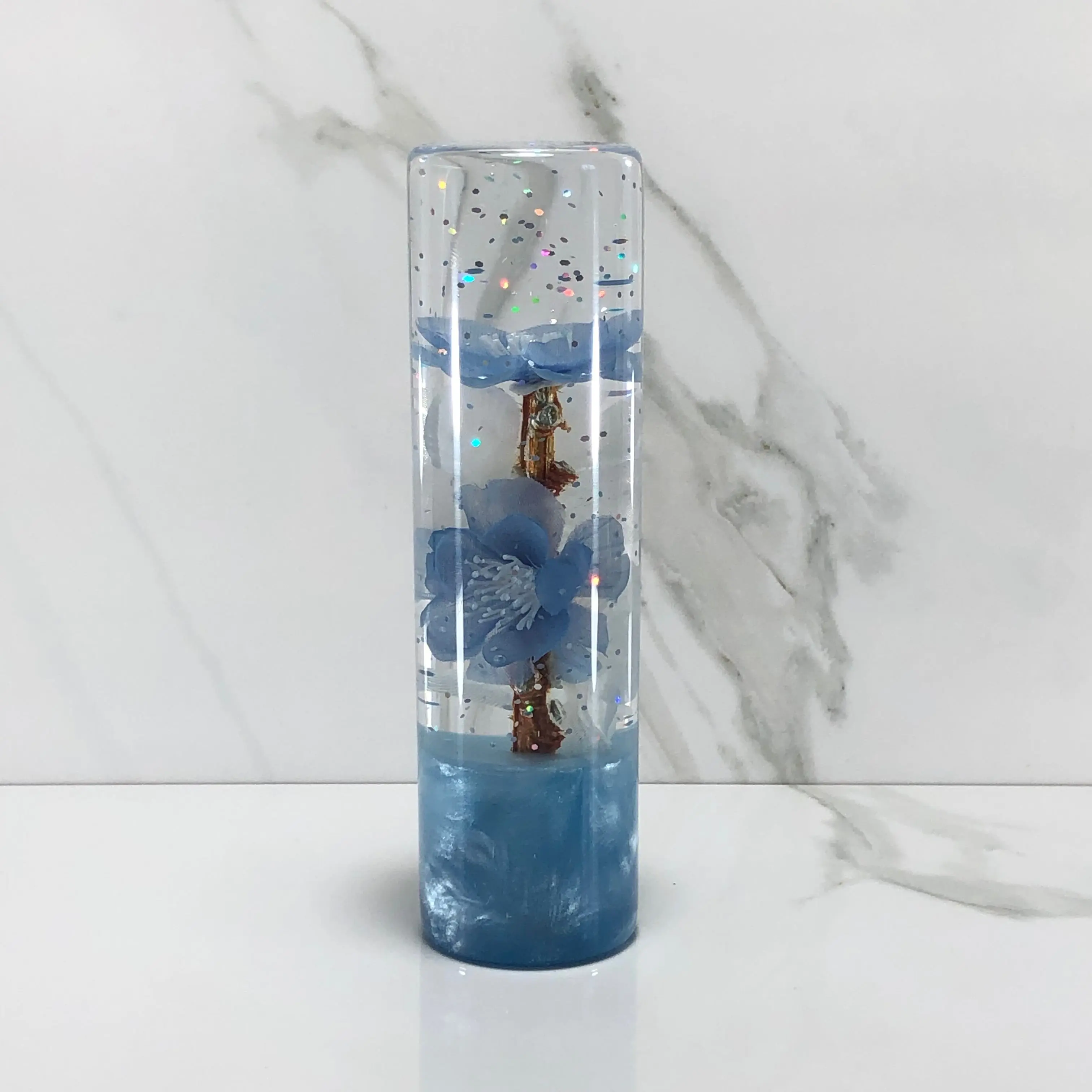 Mr__Grip 5 1/2 Inch flower Resin Custom Shift Knob Light Blue & White Cherry Blossom JDM