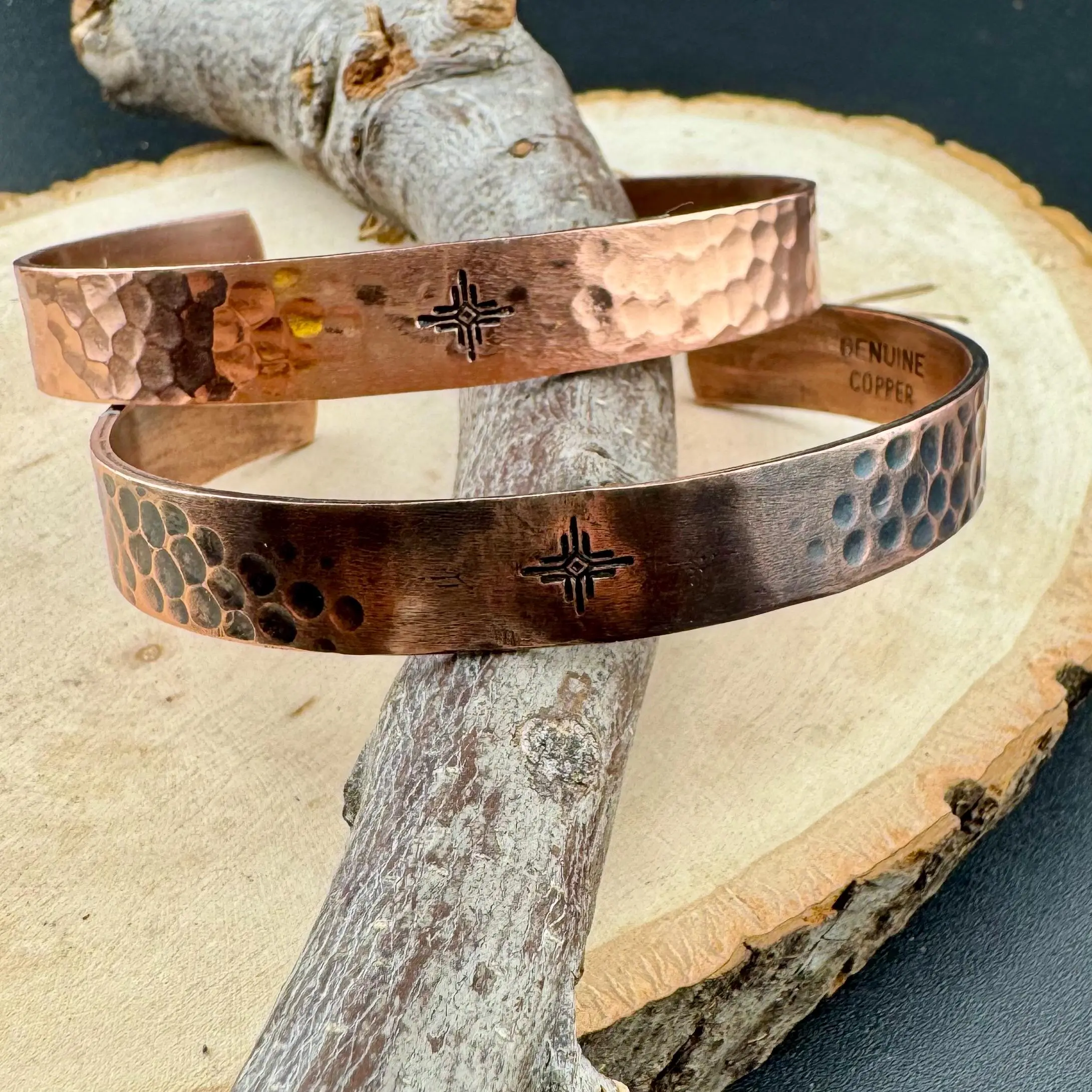 Southwest Zia Copper Cuff • Hand‑Forged 3/8” Bracelet • Rustic Unisex Jewelry