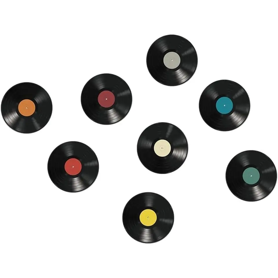 8 Pack Blank Vinyl Records Decor Wall Stickers 9in CD Album Cover Posters Fake Bedroom for Rock and Roll Music Party Decorations (Made By Cardboard
