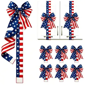 Independence Day & Memorial Day Cabinet Door Fringe Wreath, red white blue star large bow design. 79×2.4 inch polyester fiber decor, no batteries needed for festive home decoration.