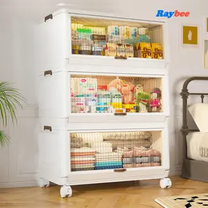 【Clearance】Raybee Furniture 85 GAL Stackable Storage Bins with A Lid, Large Storage Containers Plastic Storage Bins with wheels, Foldable Storage Box Closet Organizers for Living Room,Office,Dorm