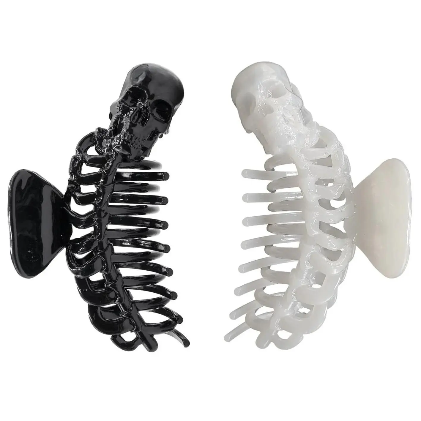 Gothic Skull Skeleton Ribcage Claw Horror Hair Clip Black or Glow in the Dark White