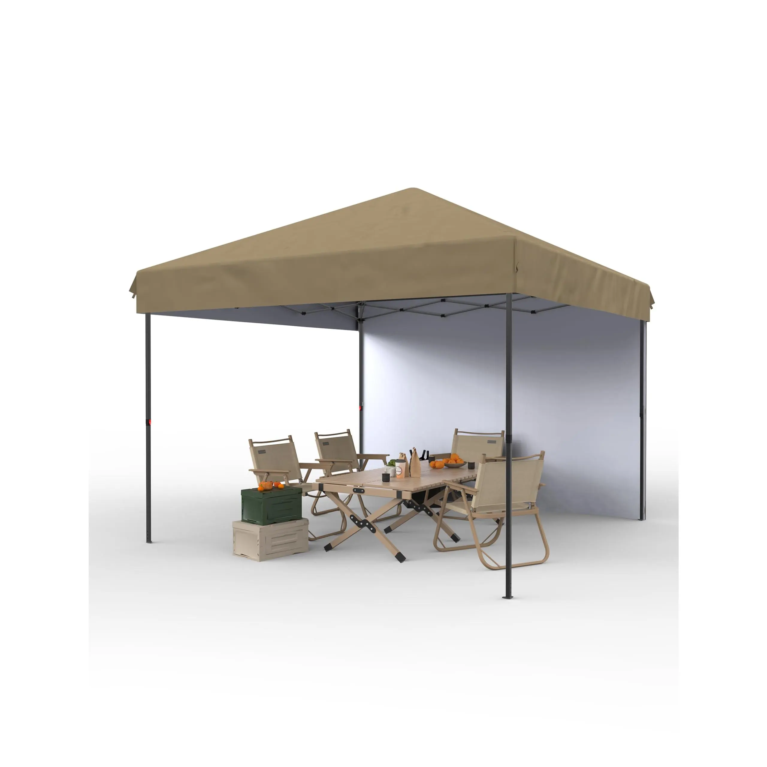 GARVEE Khaki 10x10 Pop Up Canopy Tent with 1 Removable Sidewall, Heavy Duty Commercial Instant Shelter with One-Person Setup, UPF 50+ Waterproof, 100 Sq Ft Shade for Outdoor Events, Camping
