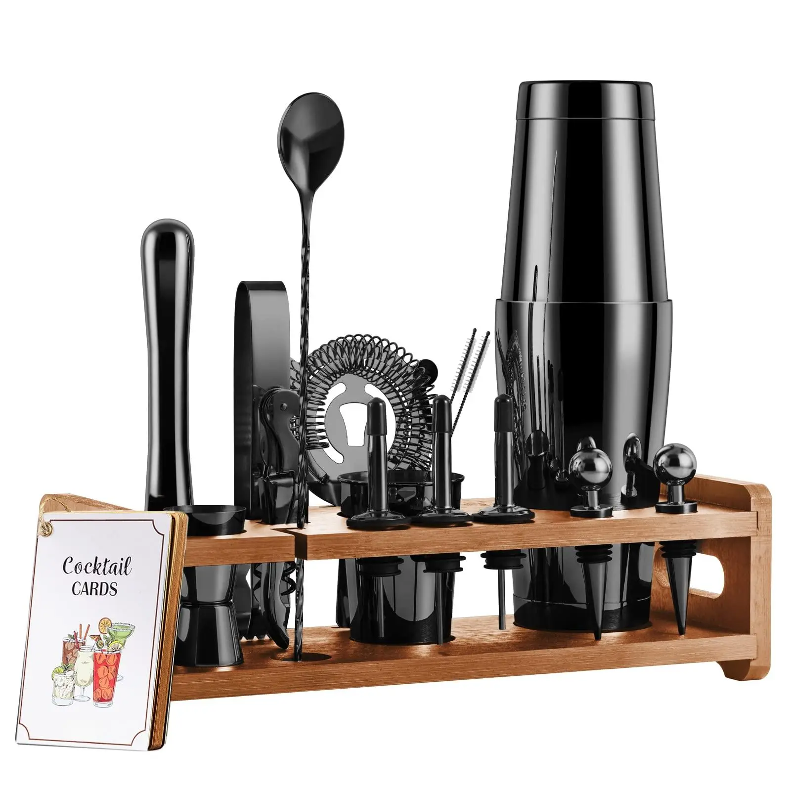 Mixology 24-piece Bartender Kit Home Cocktail Shaker Set For Drink Mixing Stainless Steel Bar Tools With Stand Carry Bag & Recipes Cards Included