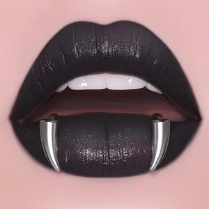 OUFER 2Pcs 316L Stainless Steel Thick Unisex Fake Vampire Teeth Body Jewelry - Men's Accessories, Funky Unique Whimsical Vampire Teeth Accessories, Adjustable Closure Faux Snake Bite Lip Ring Labret