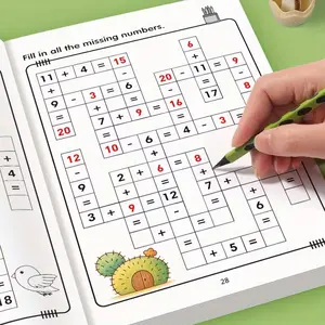 32 Page Math Addition Subtraction Book, 20 Within Addition/subtraction Board Game Fill-In-The-Blank, Daily Practice Math Workbook