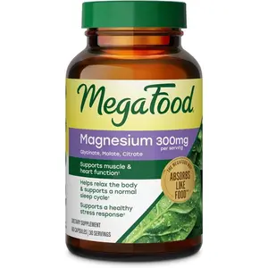 MegaFood Magnesium Glycinate, Citrate & Malate 300mg; Highly Absorbable Triple Magnesium Complex for Women & Men; Supports Heart, Bone, Nerve Health & Normal Sleep Cycles, 60 Capsules, 30 Servings