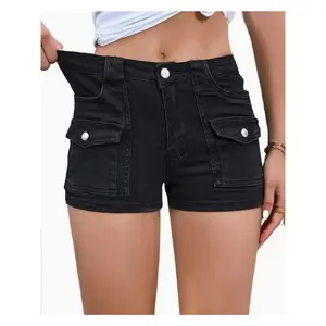 Stretchy Multi-Pocket Denim Shorts for Women |   High-Waisted Summer Casual Shorts with Versatile Style