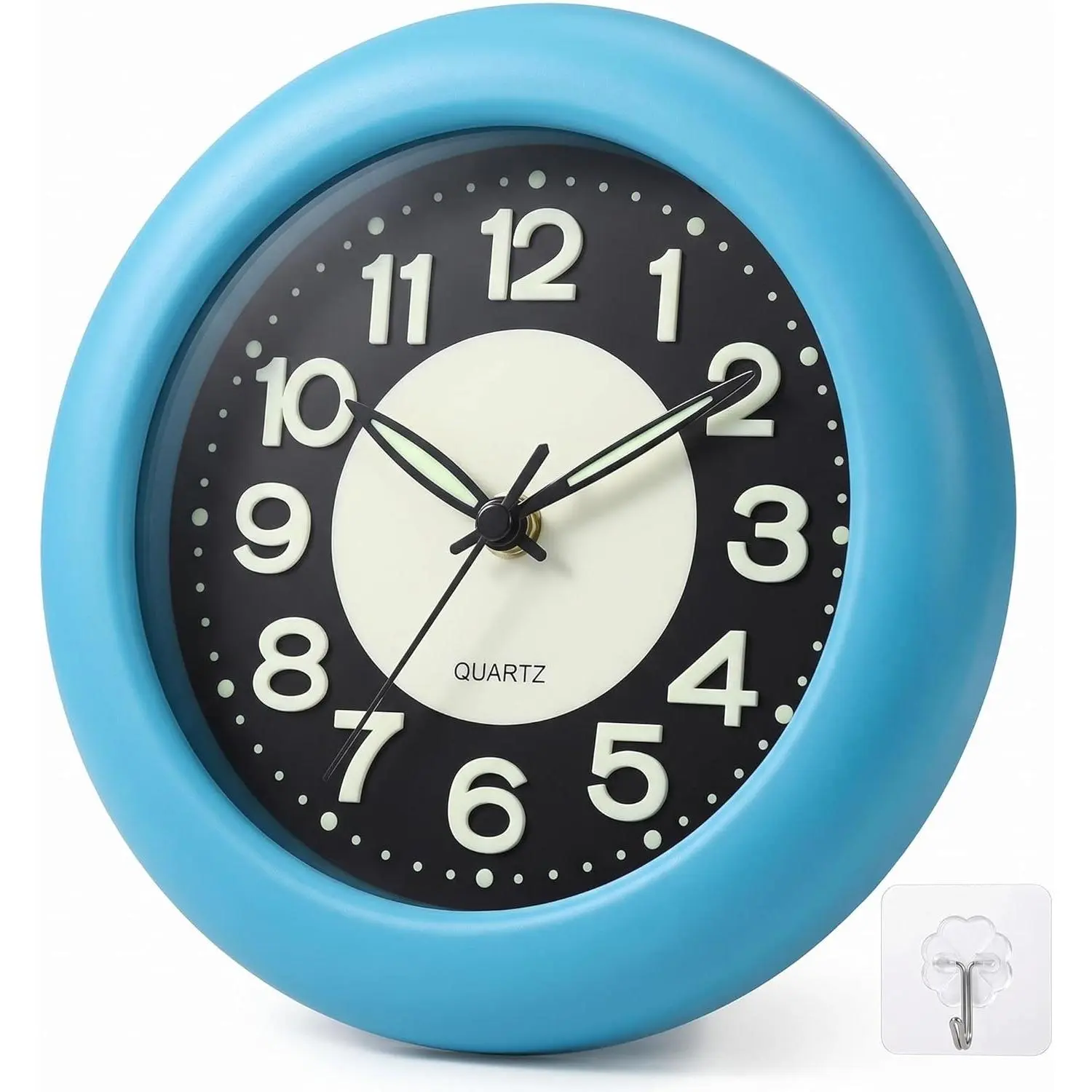 Women's Waterproof Bathroom Shower Clock - Silent Non-Ticking Battery-Powered Movement, Large Luminous Display, Wall Mount/Table Stand for Pool-Spa Use, Blue, Homeowners, Restaurant, Analog Clock