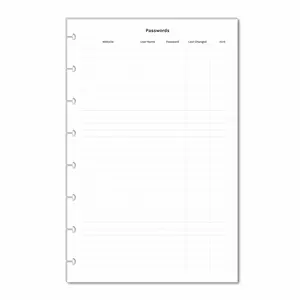 Password Tracker for Half Letter Size Discbound Planners, Fits with Circa Junior, Arc by Staples, TUL Junior, HALF Letter Size (5.5'' x 8.5’'), (Planner sold separately)