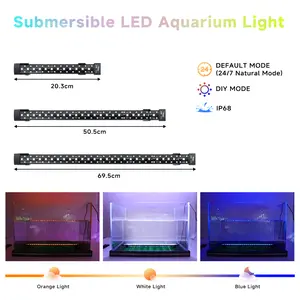 Hygger 24/7 Mode Submersible Aquarium LED Light Full Spectrum Hidden Fish Tank Light with 3 Rows Beads 7 Colors Auto On Off Sunrise Daylight Moonlight Adjustable Timer Brightness